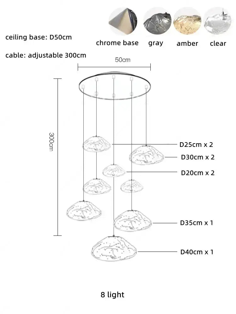 Modern silver glass led chandelier for dining room shell pendant light