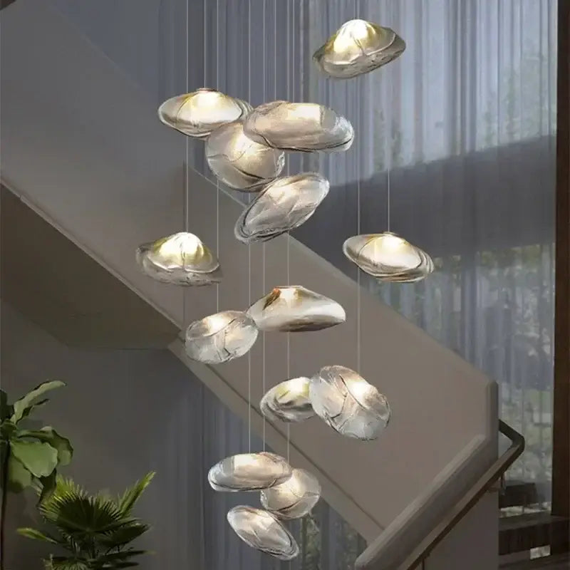 Modern silver glass led chandelier for dining room shell pendant light