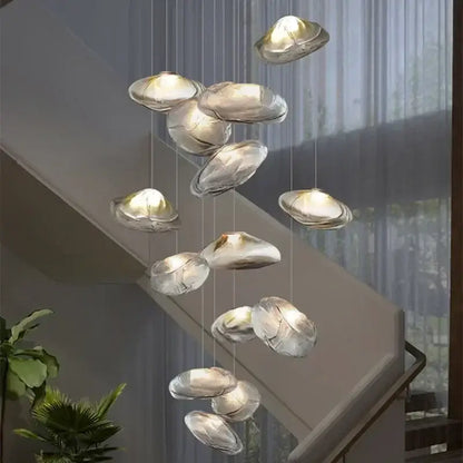 Modern silver glass led chandelier for dining room shell pendant light