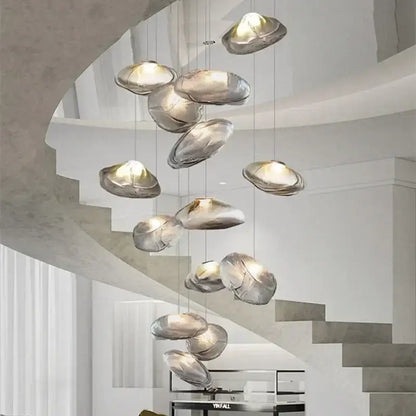 Modern silver glass led chandelier for dining room shell pendant light