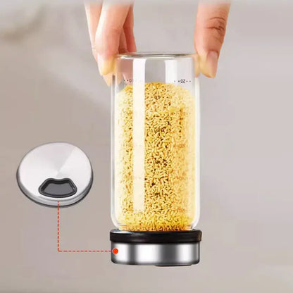 Modern silver glass seasoning jar set kitchen storage with measurements