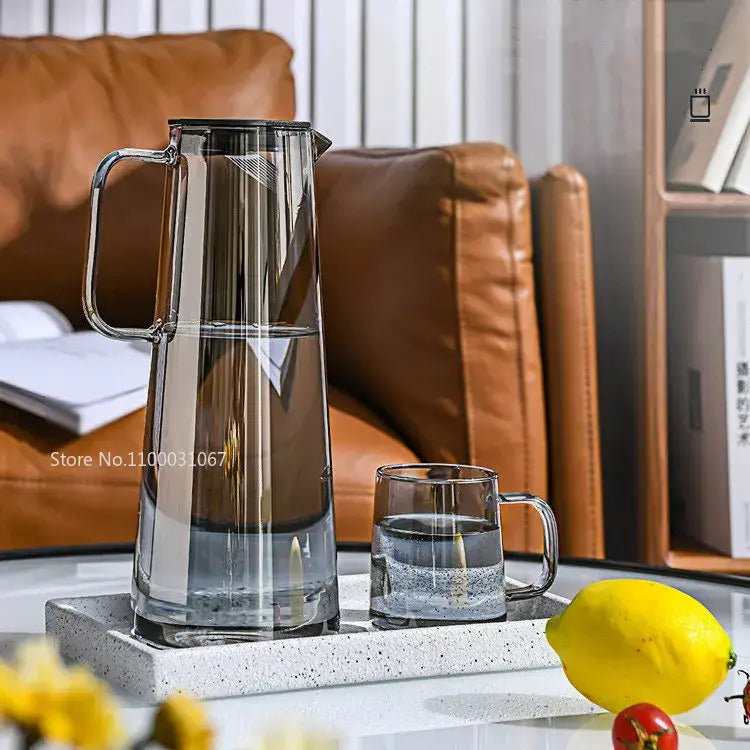 Modern silver glass water pitcher kitchen juice jug with lid