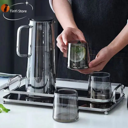 Modern silver glass water pitcher kitchen juice jug with lid