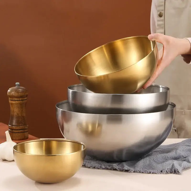 Modern silver & gold stainless steel mixing bowls kitchen set