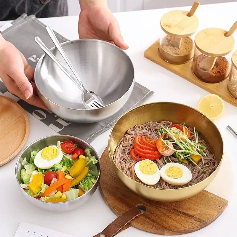 Modern silver & gold stainless steel mixing bowls kitchen set