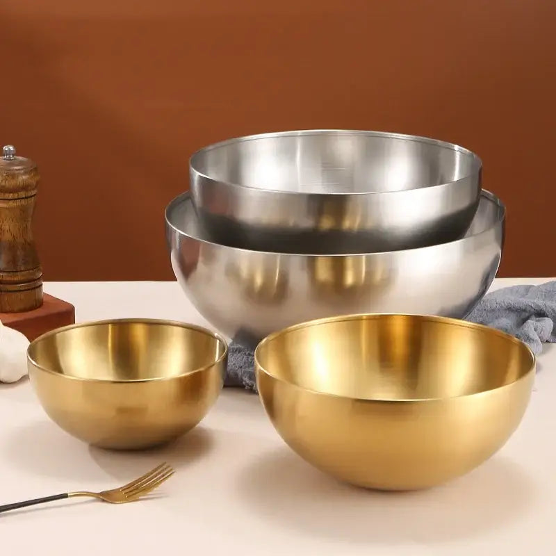 Modern silver & gold stainless steel mixing bowls kitchen set