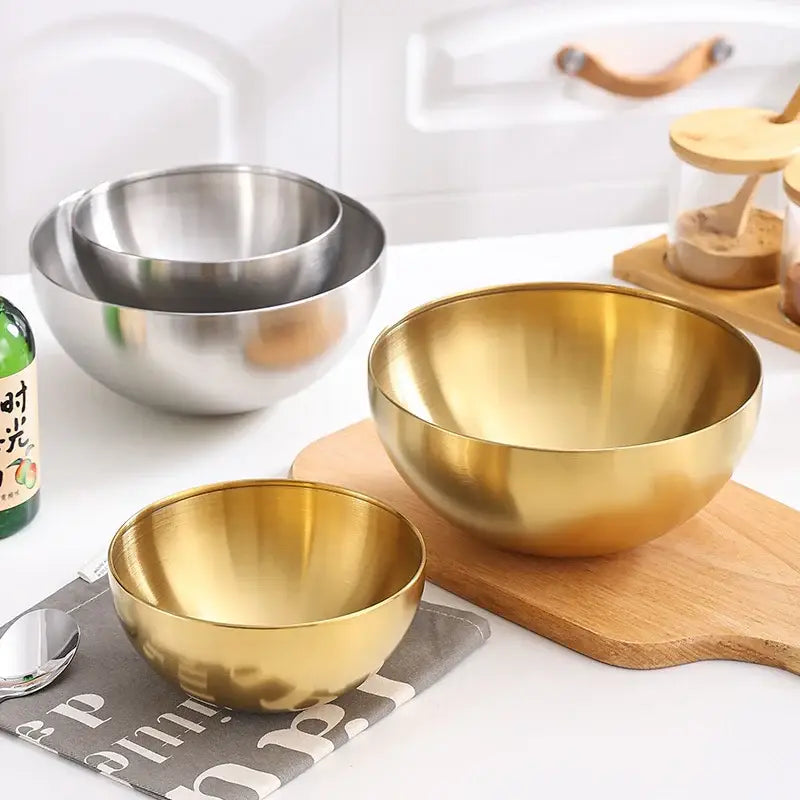 Modern silver & gold stainless steel mixing bowls kitchen set