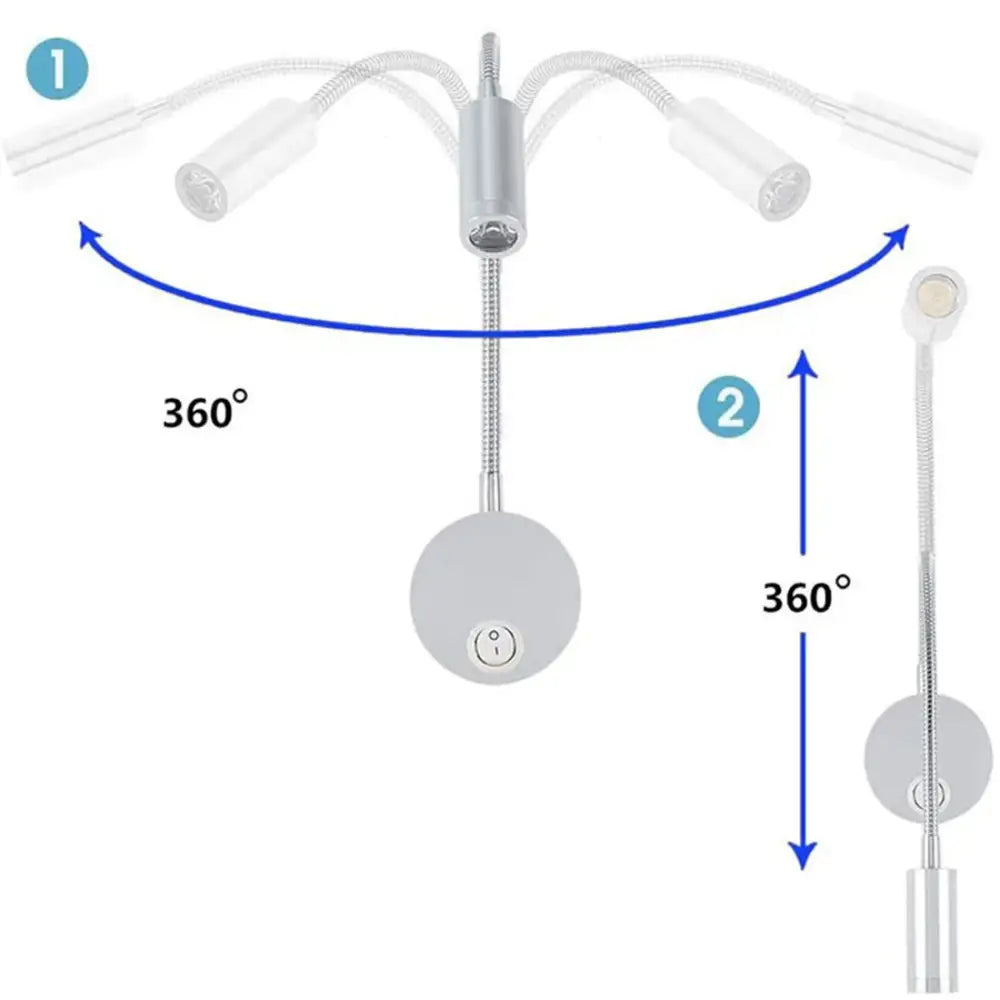 Modern silver gooseneck led wall light reading lamp bedroom 2 pack