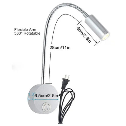Modern silver gooseneck led wall light reading lamp bedroom 2 pack