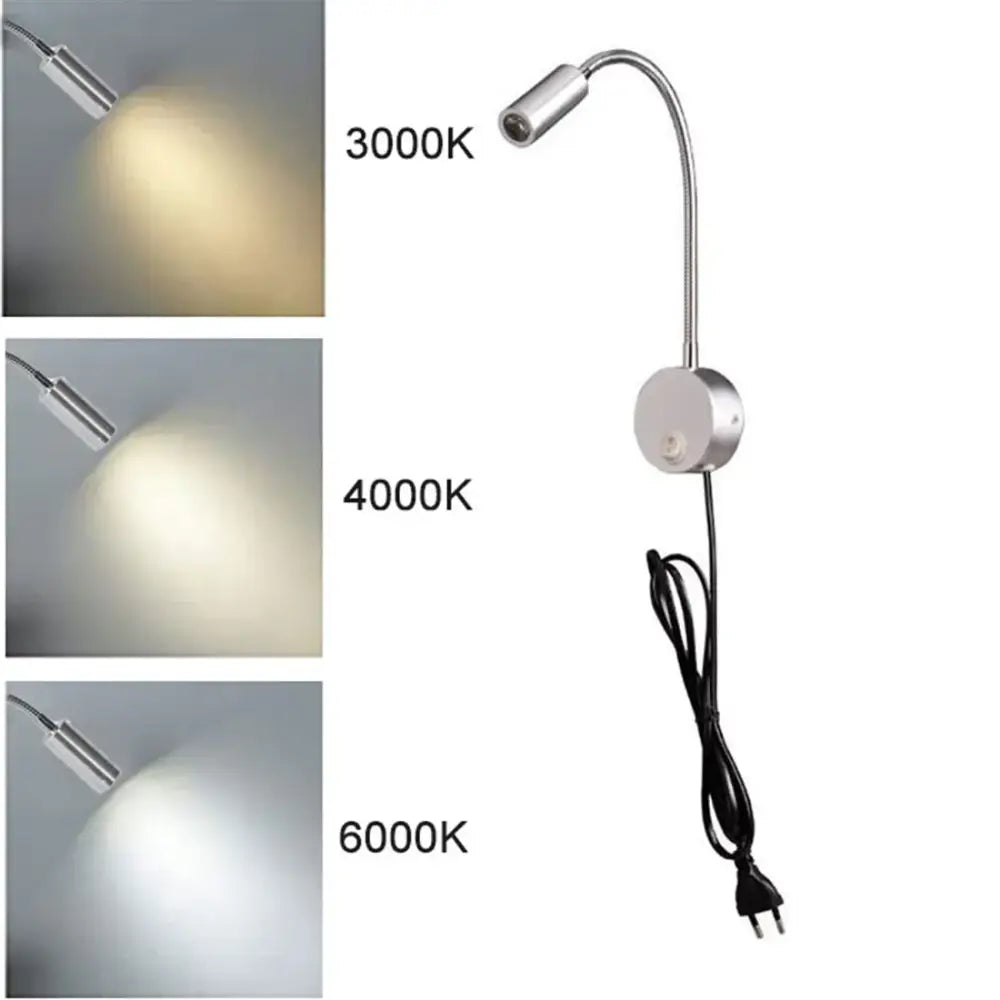 Modern silver gooseneck led wall light reading lamp bedroom 2 pack