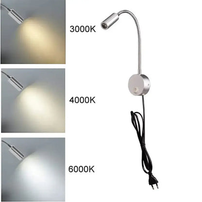Modern silver gooseneck led wall light reading lamp bedroom 2 pack