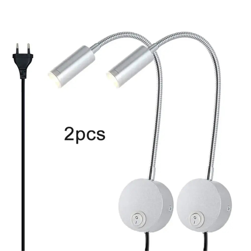 Modern silver gooseneck led wall light reading lamp bedroom 2 pack