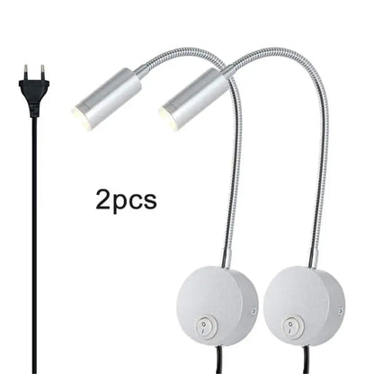 Modern silver gooseneck led wall light reading lamp bedroom 2 pack