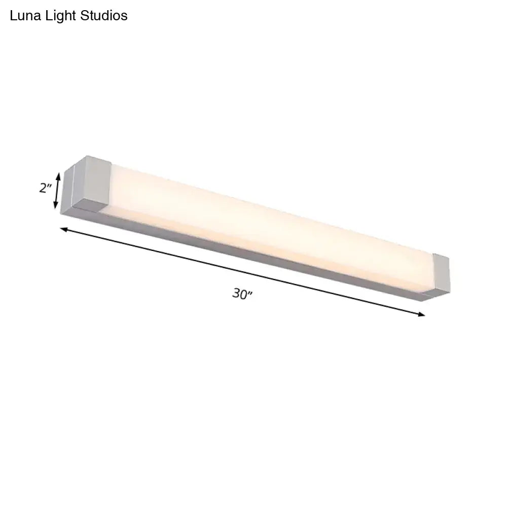 Modern silver led bathroom vanity light with acrylic shade
