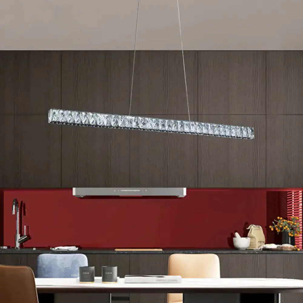 Modern silver linear crystal block island pendant dining room light