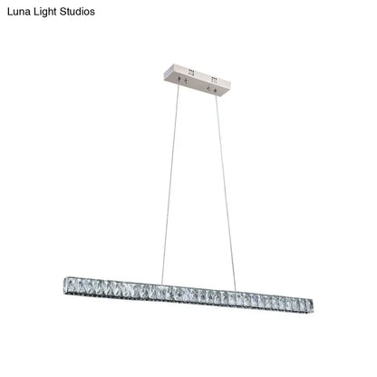 Modern silver linear crystal block island pendant dining room light