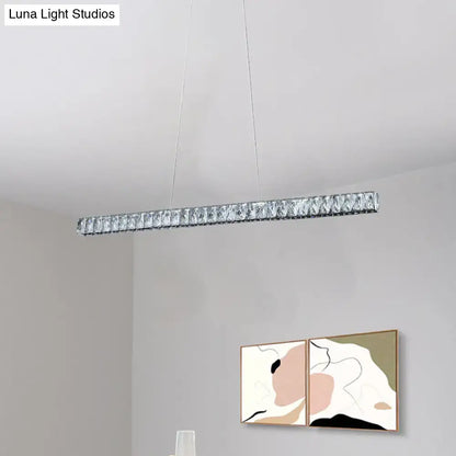 Modern silver linear crystal block island pendant dining room light