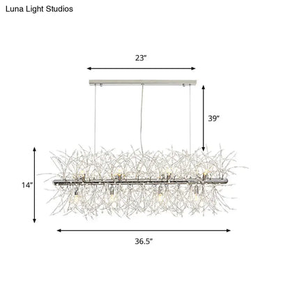 Modern silver metal linear island light dining room chandelier