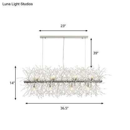 DecorBites™ Modern Silver Metal Linear Island Light with 12 Lights - Elegant Dining Room Lamp