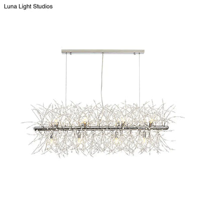 DecorBites™ Modern Silver Metal Linear Island Light with 12 Lights - Elegant Dining Room Lamp