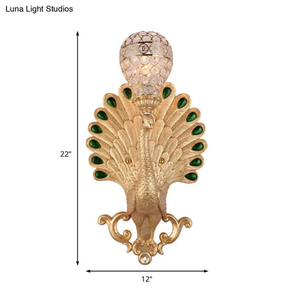 Modern silver peacock wall light – bedroom green gemstone sconce