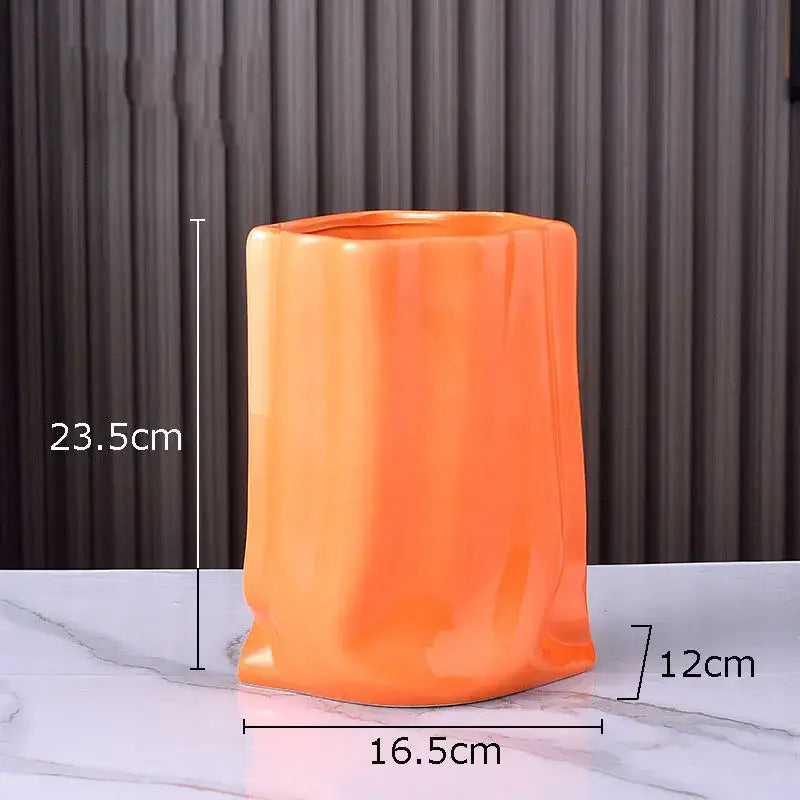Modern silver pleated texture ceramic vase for living room decor