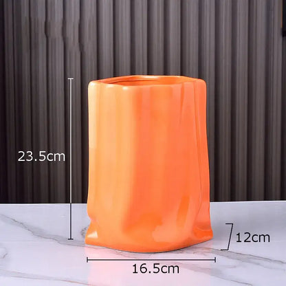 Modern silver pleated texture ceramic vase for living room decor