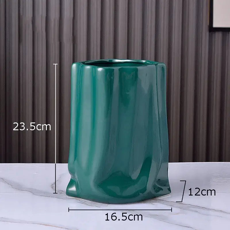 Modern silver pleated texture ceramic vase for living room decor