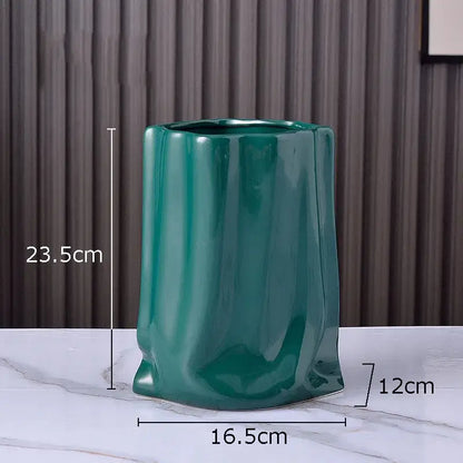 Modern silver pleated texture ceramic vase for living room decor