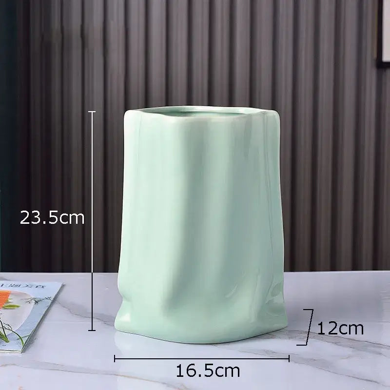 Modern silver pleated texture ceramic vase for living room decor