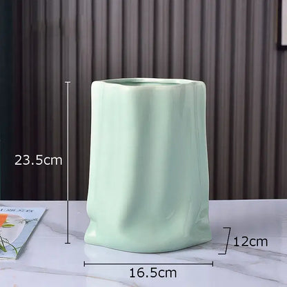 Modern silver pleated texture ceramic vase for living room decor
