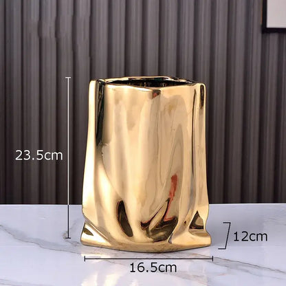Modern silver pleated texture ceramic vase for living room decor