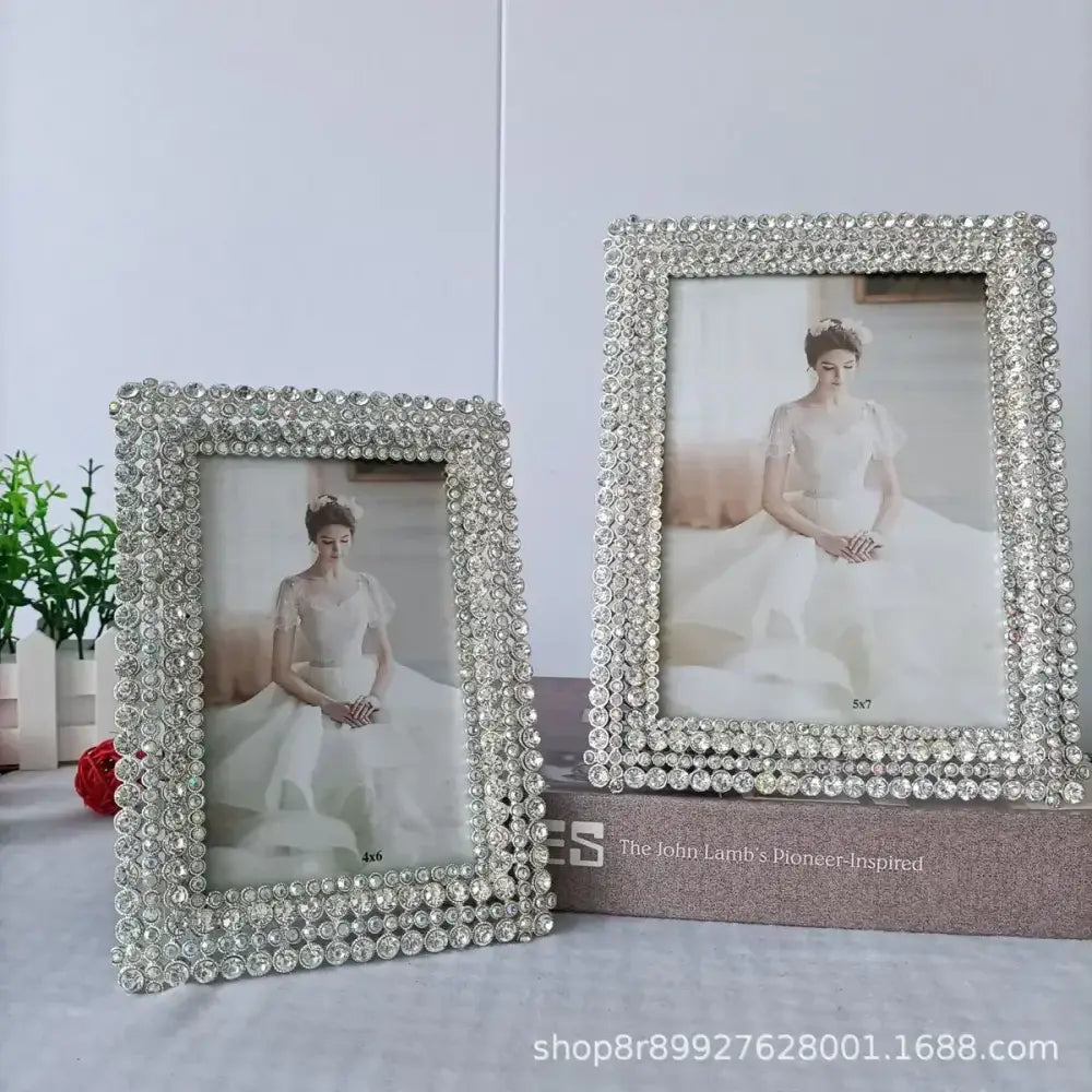 Modern silver rhinestone metal picture frame set bedroom decor