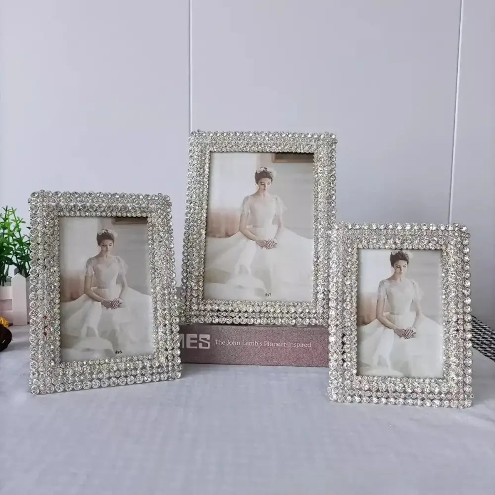 Modern silver rhinestone metal picture frame set bedroom decor
