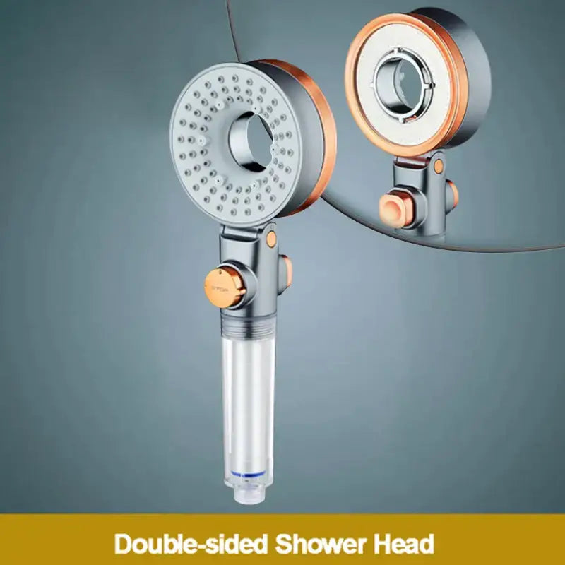 Modern silver & rose gold dual-sided shower head – bathroom filter