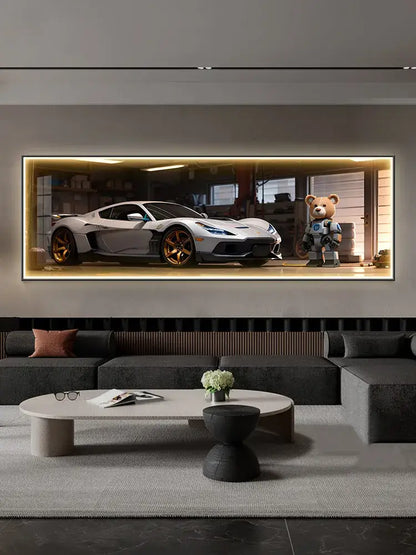 Modern silver sports car led wall lamp living room illuminated art