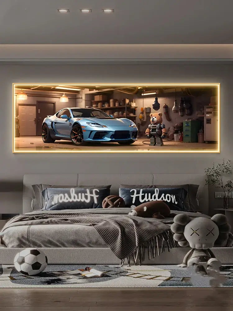 Modern silver sports car led wall lamp living room illuminated art