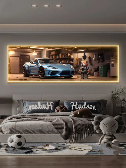 Modern silver sports car led wall lamp living room illuminated art