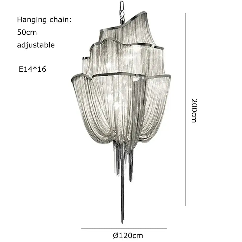 Modern silver tassel chain chandelier dining room led hanging lamp