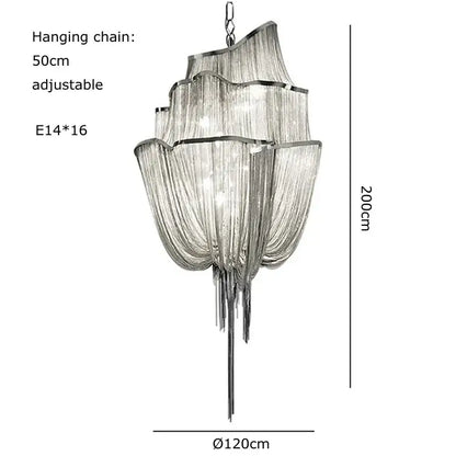Modern silver tassel chain chandelier dining room led hanging lamp