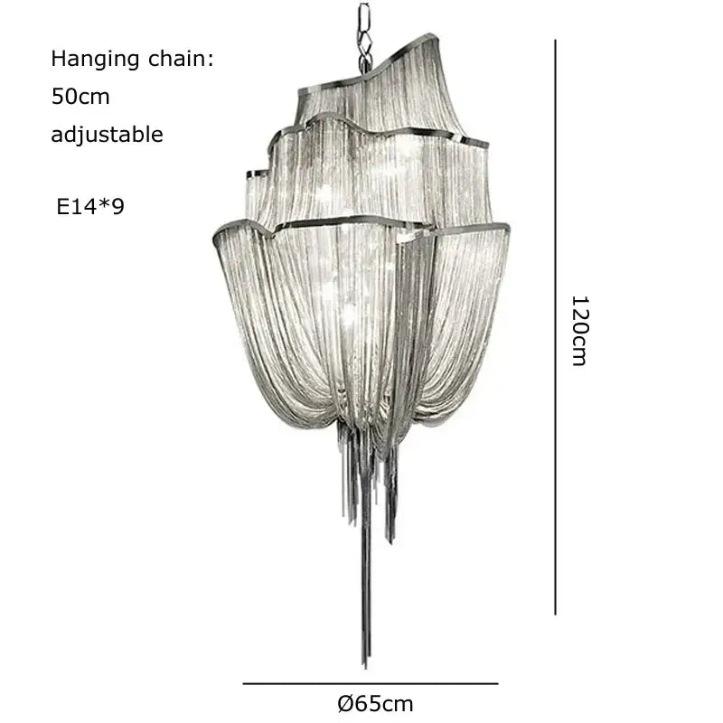 Modern silver tassel chain chandelier dining room led hanging lamp