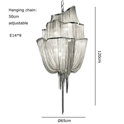 Modern silver tassel chain chandelier dining room led hanging lamp