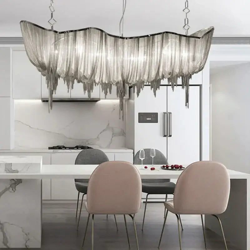 Modern silver tassel chain chandelier dining room led hanging lamp