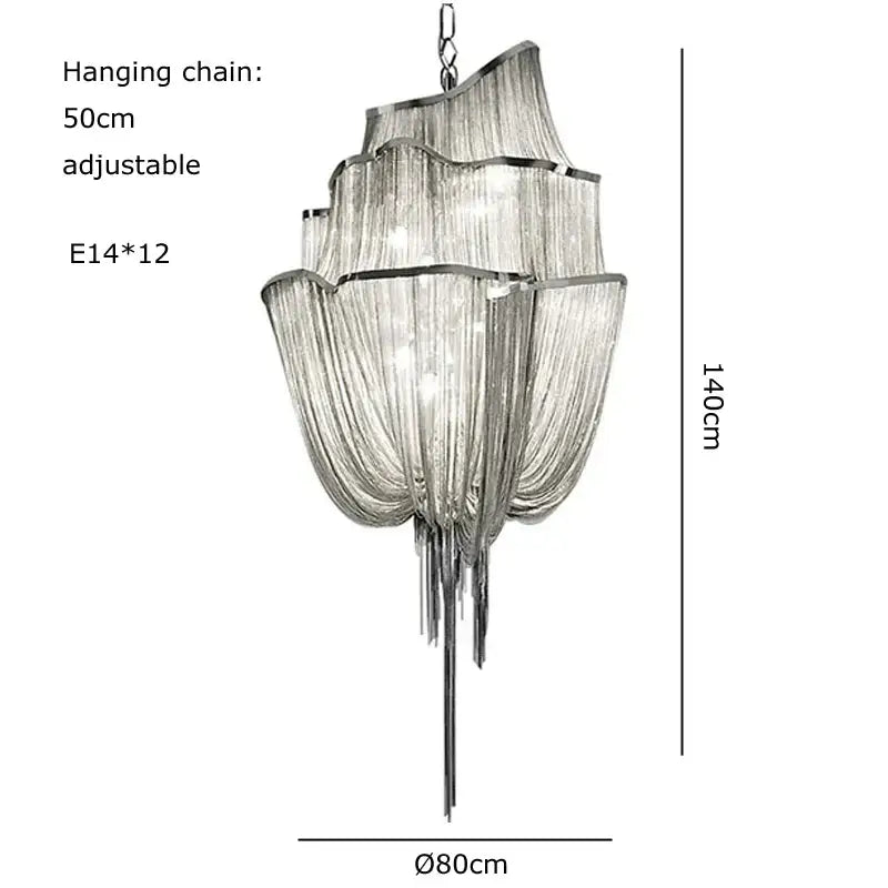 Modern silver tassel chain chandelier dining room led hanging lamp