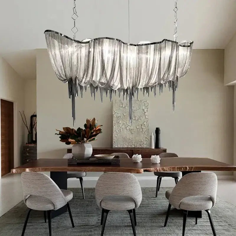 Modern silver tassel chain chandelier dining room led hanging lamp
