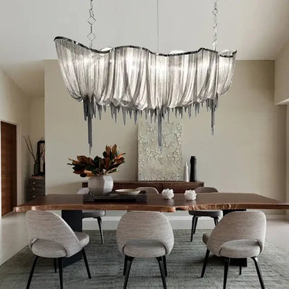 Modern silver tassel chain chandelier dining room led hanging lamp