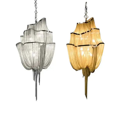 Modern silver tassel chain chandelier dining room led hanging lamp