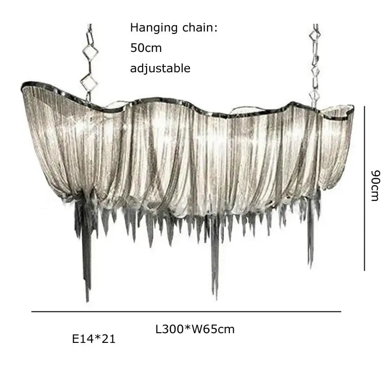 Modern silver tassel chain chandelier dining room led hanging lamp