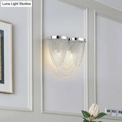 Modern silver tassel chain wall light sitting room crystal sconce