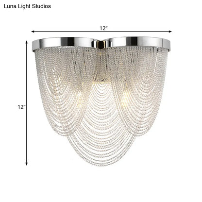 DecorBites™ Modern Silver Tassel Wall Light with Rippling Chain Design - 2-Bulb Aluminum Sconce for Sitting Room Vogue Lighting